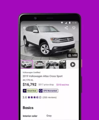 Cars.com mobile app showing a vehicle rating