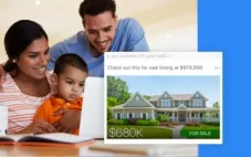 A family looks at houses online