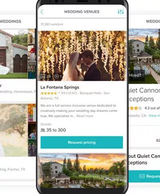 A wedding venue with 5 star reviews on weddingwire mobile app
